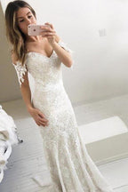 Vestidos de novia largos y elegantes de sirena con hombros descubiertos a precios asequibles 