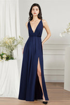 Vestidos de dama de honor de gasa con tirantes y escote en V a precios asequibles