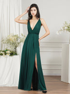 Vestidos de dama de honor de gasa con tirantes y escote en V a precios asequibles
