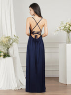 Vestidos de dama de honor de gasa con tirantes y escote en V a precios asequibles