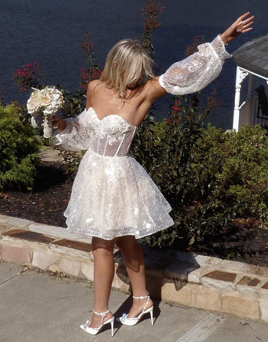 Vestido de fiesta de línea A con escote corazón