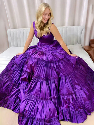 Aloe | Robe de bal deux pièces jaune en taffetas à volants, col en V et coupe trapèze | Aloe