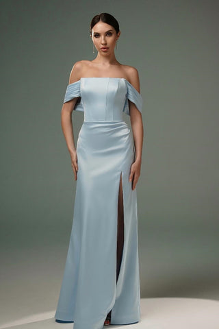 Superbes robes de bal trapèze en satin, épaules dénudées, sans manches, avec fente sur le devant