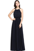 Magnifique robe de demoiselle d'honneur trapèze sans manches en mousseline, coupe arrondie.