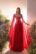 Impresionante vestido rojo de fiesta de corte A, corte bob, tul, escote redondo, sin mangas y con volantes