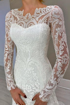 Magnifiques robes de mariée blanches à manches longues en dentelle colonne ornées d'appliqués