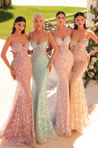 Superbe robe de bal sirène longue à bretelles spaghetti en dentelle et perles sans manches