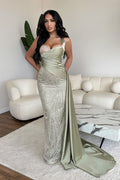Superbe robe de bal sirène longue sans manches en dentelle, paillettes et perles