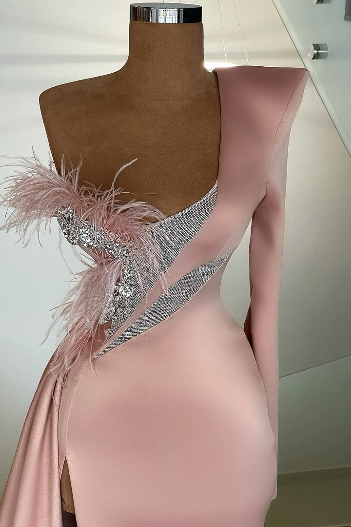 Magnifique robe de bal sirène asymétrique à manches longues et fente longue