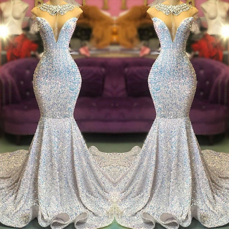 Magnifique robe de bal longue sirène à sequins en solde