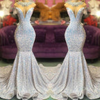Magnifique robe de bal longue sirène à sequins en solde