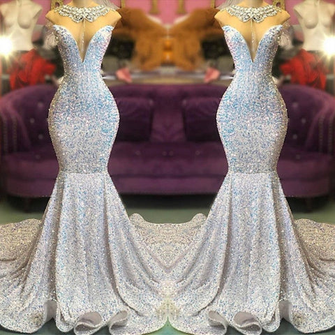 Magnifique robe de bal longue sirène à sequins en solde