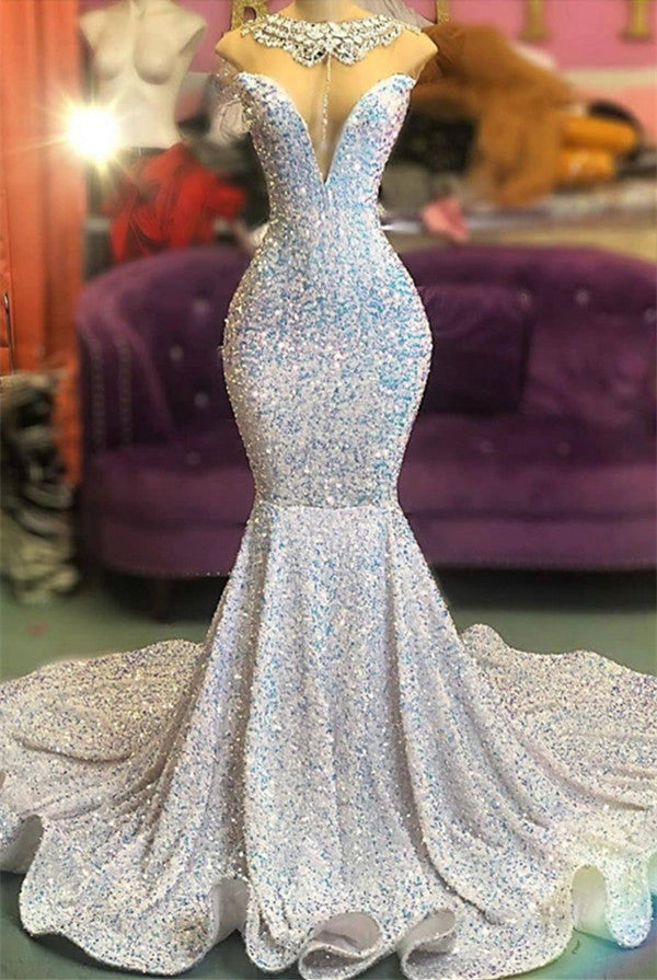 Impresionante vestido largo de sirena para baile de noche con lentejuelas, ¡en oferta!