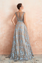 Impresionante vestido de noche sin mangas, corte A, estilo swing, con estampado floral, ideal para bodas y fiestas.