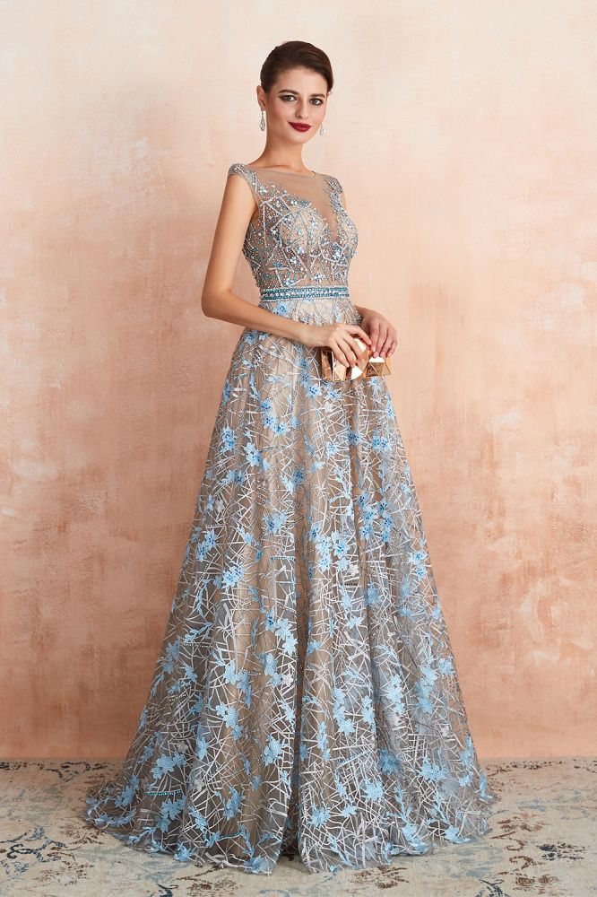 Impresionante vestido de noche sin mangas, corte A, estilo swing, con estampado floral, ideal para bodas y fiestas.
