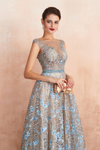 Impresionante vestido de noche sin mangas, corte A, estilo swing, con estampado floral, ideal para bodas y fiestas.