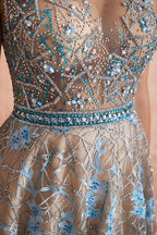 Impresionante vestido de noche sin mangas, corte A, estilo swing, con estampado floral, ideal para bodas y fiestas.