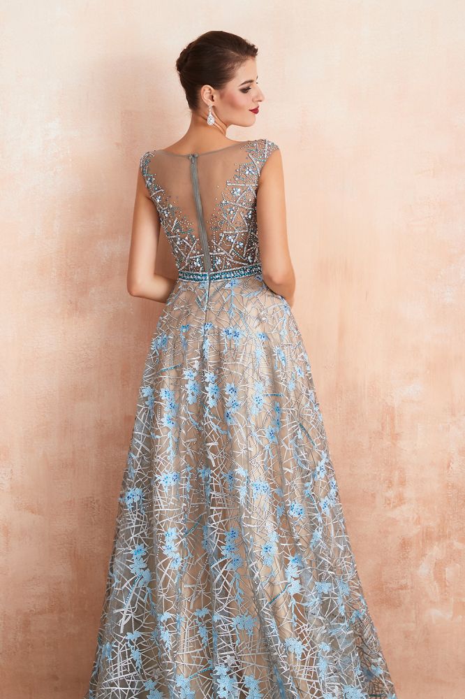 Impresionante vestido de noche sin mangas, corte A, estilo swing, con estampado floral, ideal para bodas y fiestas.
