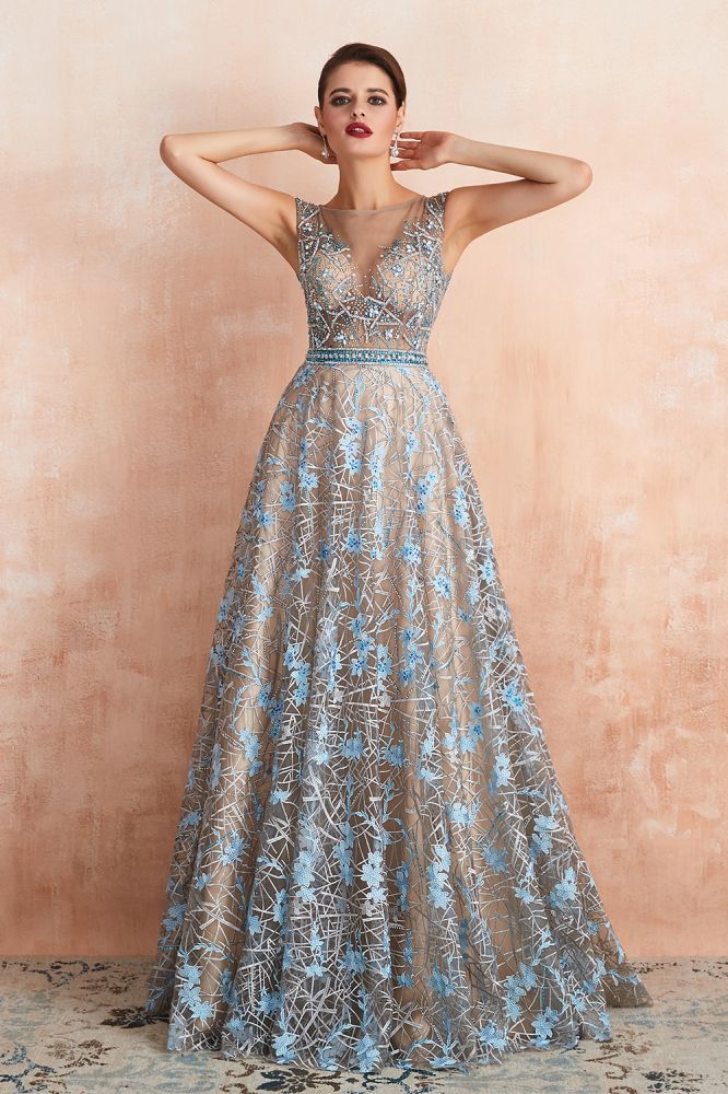 Impresionante vestido de noche sin mangas, corte A, estilo swing, con estampado floral, ideal para bodas y fiestas.