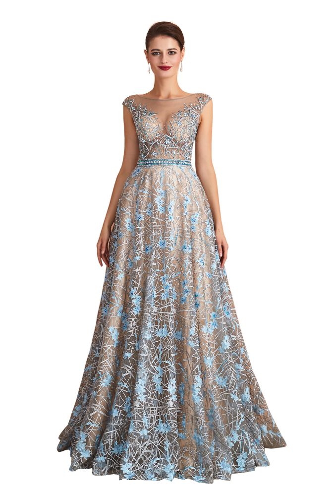 Impresionante vestido de noche sin mangas, corte A, estilo swing, con estampado floral, ideal para bodas y fiestas.
