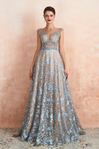 Impresionante vestido de noche sin mangas, corte A, estilo swing, con estampado floral, ideal para bodas y fiestas.