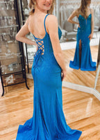 Amethystia | Vestido de fiesta rojo de sirena con lentejuelas y abertura