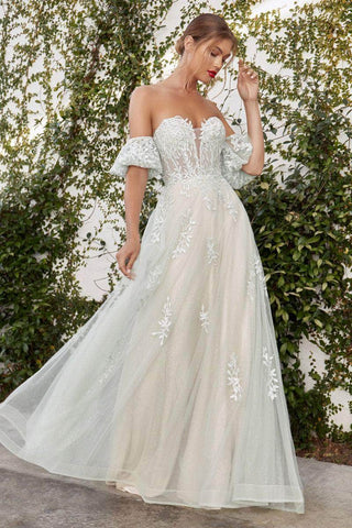 A1046 Embroidered Plunging Sweetheart Gown
