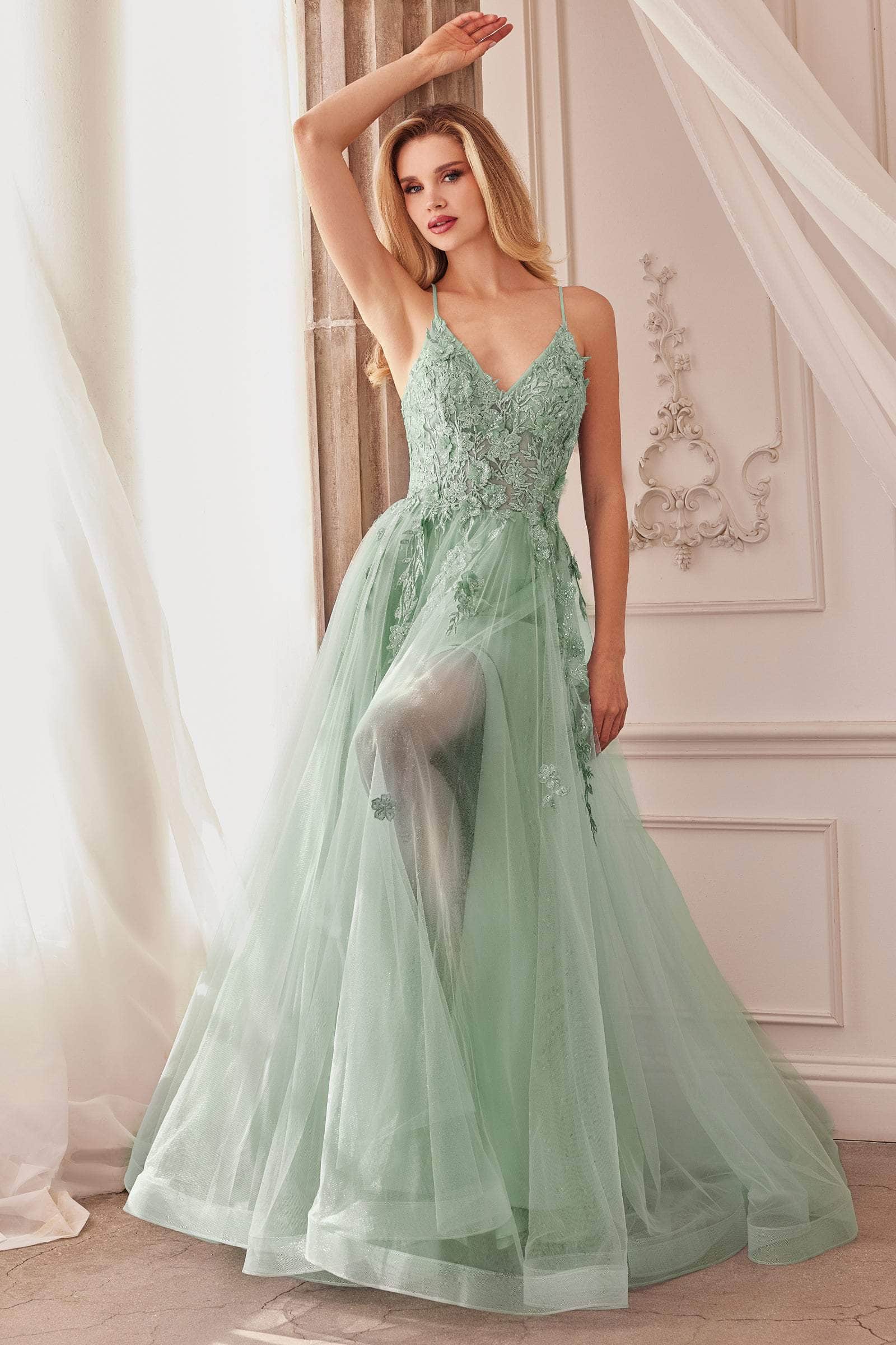 Floral Embroidered Prom Gown