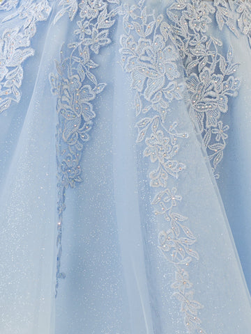A-Line Spaghetti-Straps Sky Blue Lace Homecoming Dress With Appliques