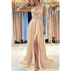 Vestido de fiesta de gasa sin mangas con tirantes, corte tubo y apliques