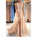Vestido de fiesta de gasa sin mangas con tirantes, corte tubo y apliques