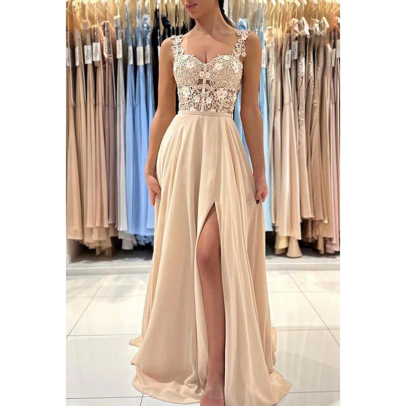Vestido de fiesta de gasa sin mangas con tirantes, corte tubo y apliques