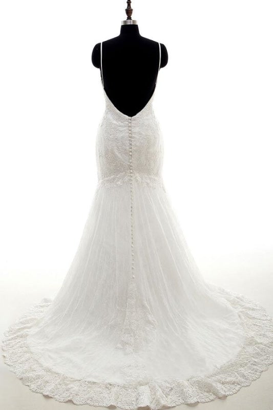 Vestidos de novia elegantes de sirena con tirantes finos y apliques 