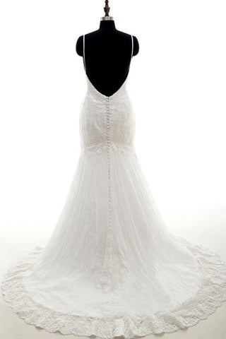 Robe de mariée sirène élégante à bretelles spaghetti et appliques 