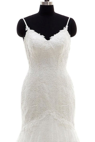 Robe de mariée sirène élégante à bretelles spaghetti et appliques 