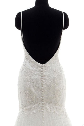 Robe de mariée sirène élégante à bretelles spaghetti et appliques 