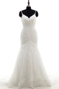 Vestidos de novia elegantes de sirena con tirantes finos y apliques 