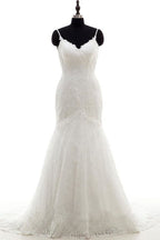 Vestidos de novia elegantes de sirena con tirantes finos y apliques 