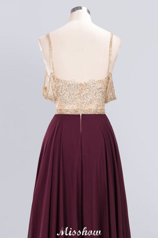 Appliques Spaghetti Straps Prom Dresses | A-Line Sleeveless Evening Dresses