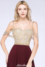 Vestidos de fiesta con apliques y tirantes finos | Vestidos de noche sin mangas de corte A