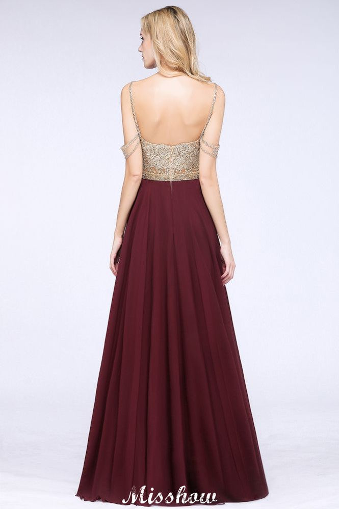 Vestidos de fiesta con apliques y tirantes finos | Vestidos de noche sin mangas de corte A