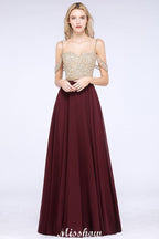 Vestidos de fiesta con apliques y tirantes finos | Vestidos de noche sin mangas de corte A