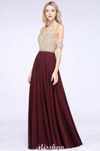 Vestidos de fiesta con apliques y tirantes finos | Vestidos de noche sin mangas de corte A