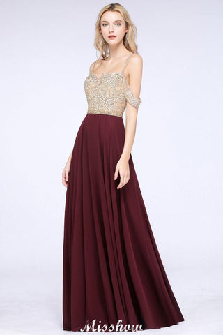 Appliques Spaghetti Straps Prom Dresses | A-Line Sleeveless Evening Dresses