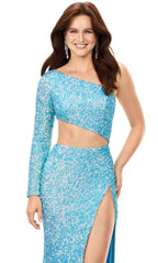 Sequin One Sleeve Evening Gown