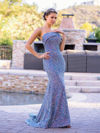 Vestido de fiesta de sirena con lentejuelas y escote asimétrico