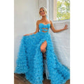 Robe de bal trapèze en tulle sans bretelles avec fente