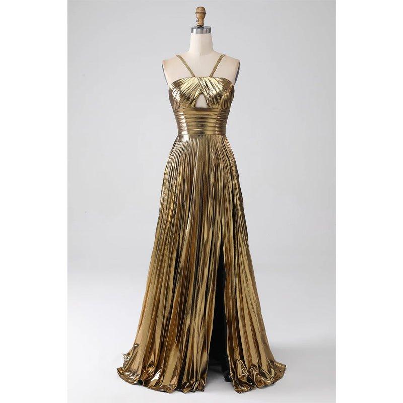 Atractivos vestidos de noche formales largos con tirantes finos y corte en A