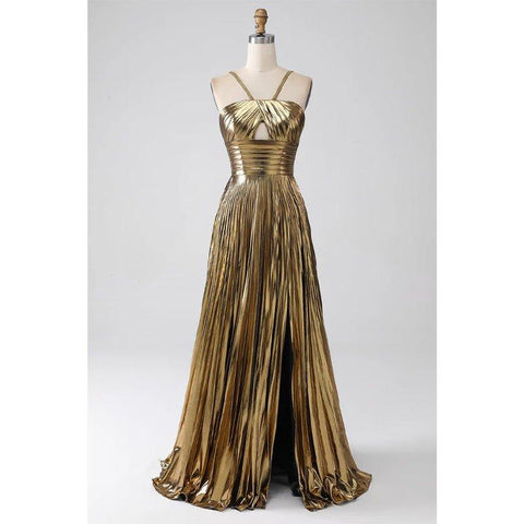 Robe de soirée longue et élégante à bretelles spaghetti et coupe trapèze