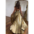 Atractivos vestidos de noche formales largos con tirantes finos y corte en A
